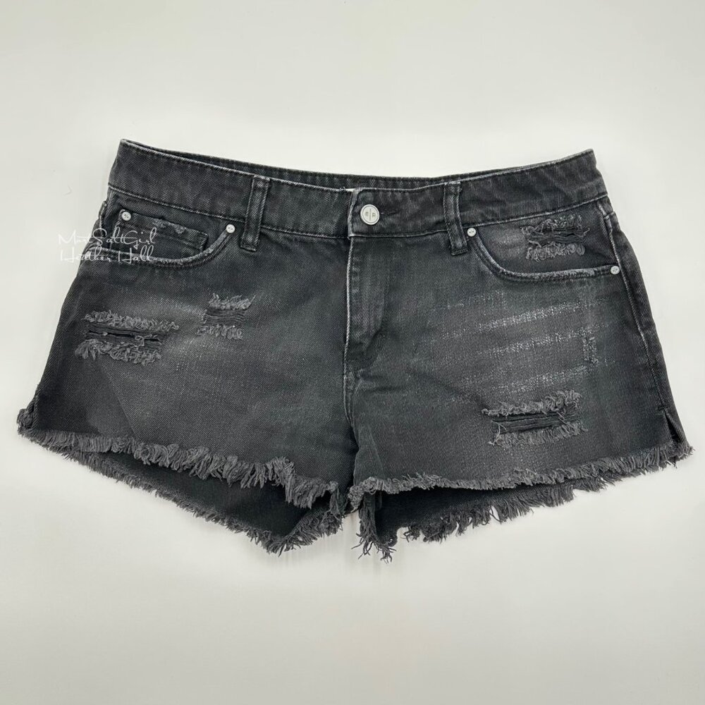 BP Black Distressed Denim Shorts with Frayed Hem Size 28